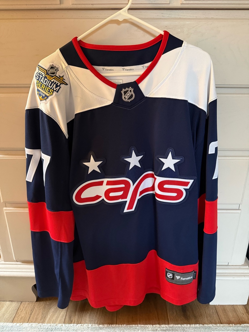 Fanatics Navy, Red & White Capitals 'Caps' Hockey Jersey